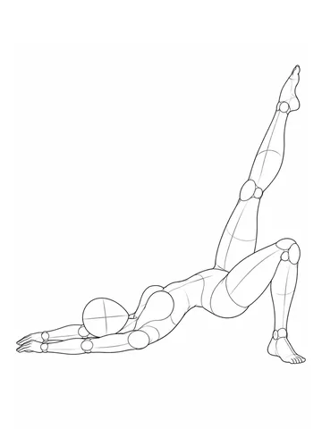 Lying on the back, back lifted and one leg raised high