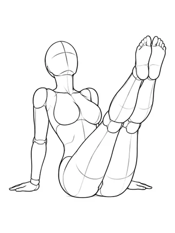 Seated, leaning back with both legs lifted