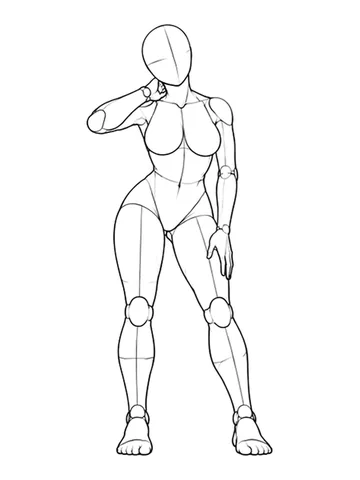 Standing with hands at neck and thigh