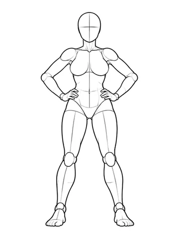 Standing with feet apart and hands on hips