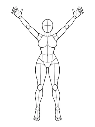 Standing on tiptoe with arms raised in a V