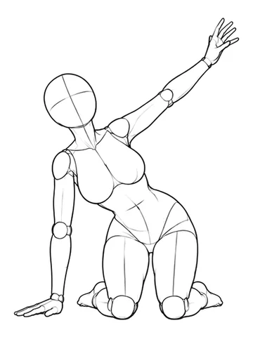 Kneeling, leaning sideways with a hand on the floor