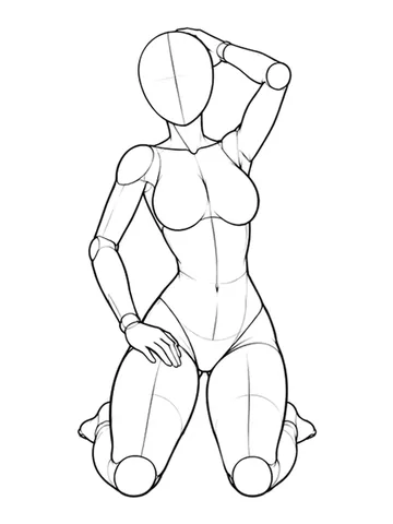 Kneeling with hips tilted and one arm raised