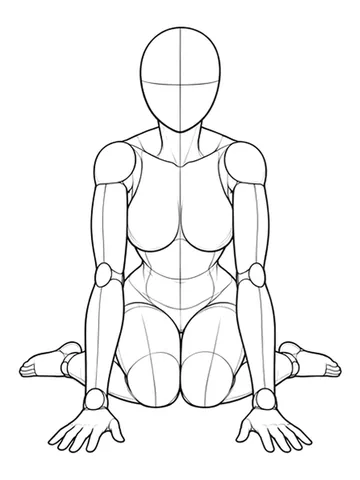 Sitting with legs folded, hands forward