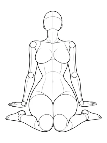 Sitting with legs folded, hands behind