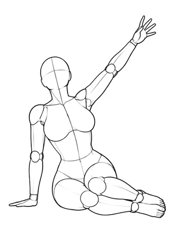 Side-sitting with one arm raised