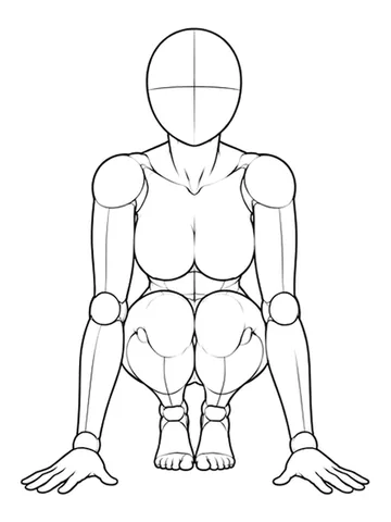 Squatting on tiptoe with both hands on the floor