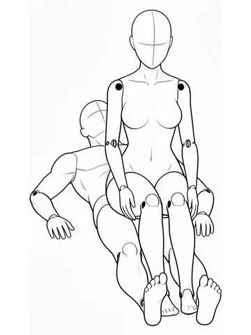 Seated on another figure's legs with knees bent