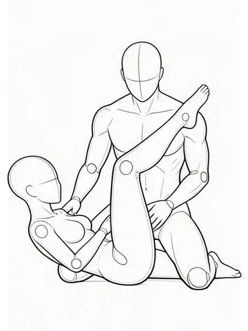 Legs crossed with one leg on a shoulder