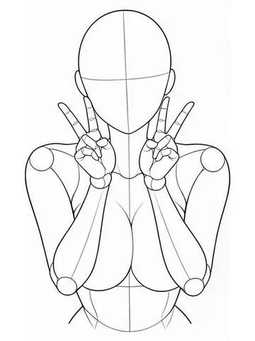 Double peace signs under the chin