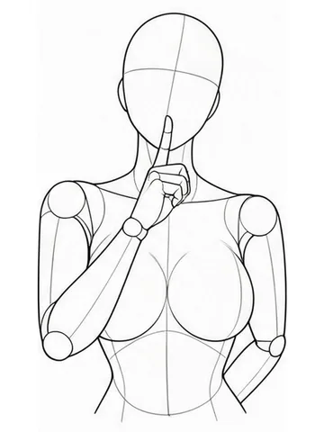 Finger to lips in a shushing gesture