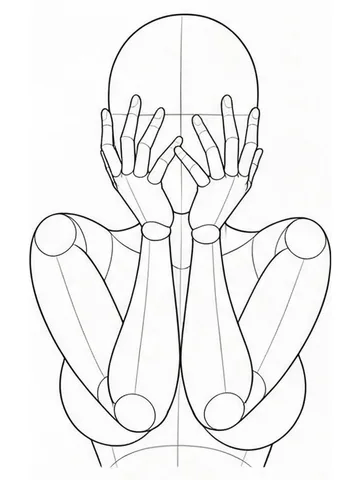 Peeking through fingers of both hands