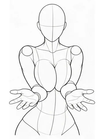Pressing breasts together with elbows, hips twisted