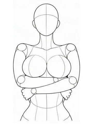 Arms crossed beneath the chest, lifting breasts