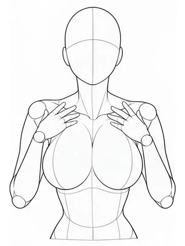 Hands on collarbones, viewed from above