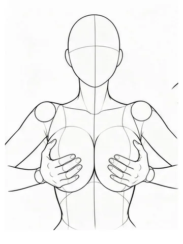 Pressing breasts together with both hands from the sides