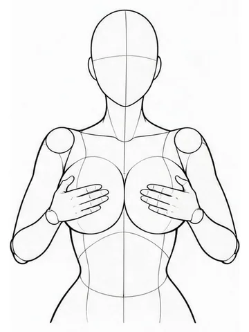 Hands on the upper chest, pressing breasts together