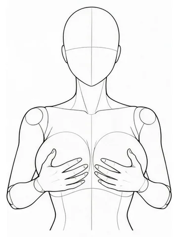 Hands cupping the breasts