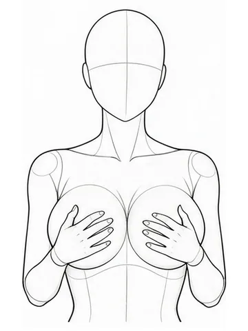 Hands holding the breasts