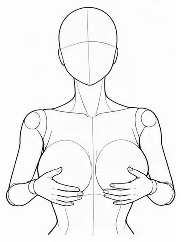 Fingers tracing beneath the chest