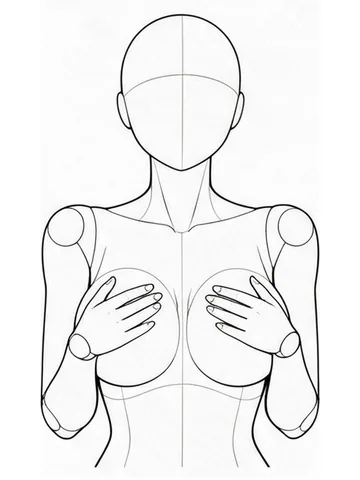 Fingertips covering the nipples