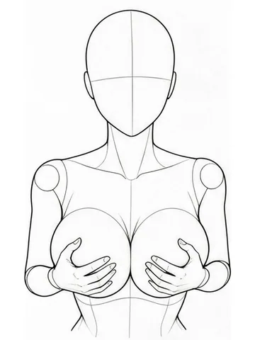 Hands pressing the chest together and forward