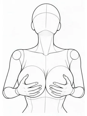 Hands on the chest, looking upward, viewed from above