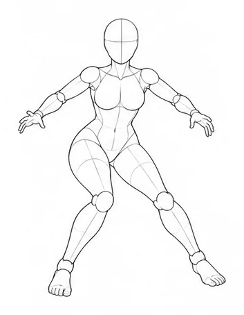 Wide stance with bent knees and arms out