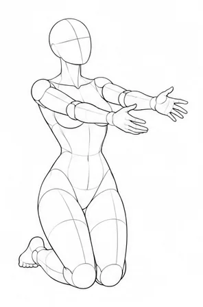 Kneeling with both arms reaching forward