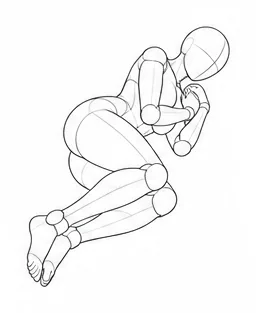 Lying curled on the side with hands near face