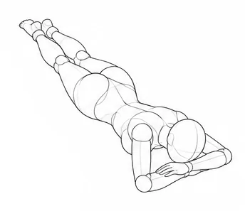 Lying on the stomach with head on arms