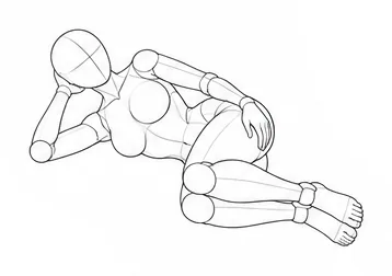 Lying on the side with knees bent, head propped