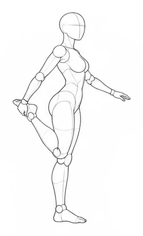 Standing on one leg, holding a foot behind