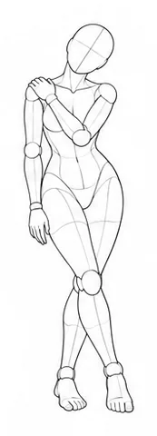 Standing with crossed legs, hand on shoulder