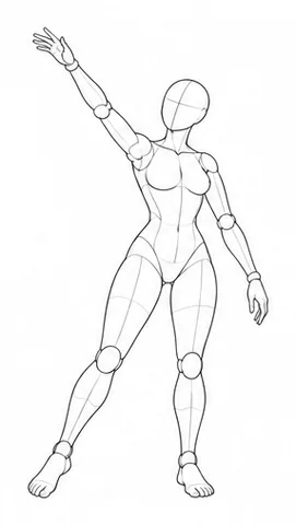 Standing with one arm reaching diagonally upward