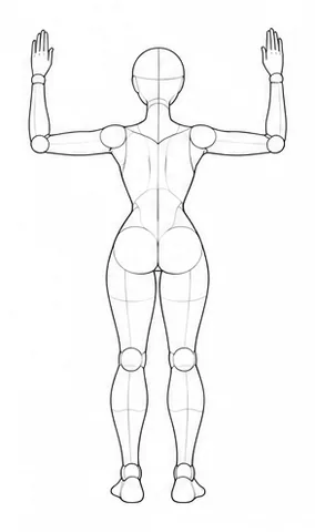 Standing with arms raised and elbows bent