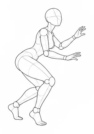 Crouching with hands reaching forward