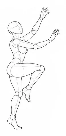 Balancing with one knee raised and arms lifted