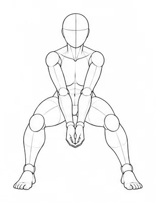 Wide squat with hands together between knees