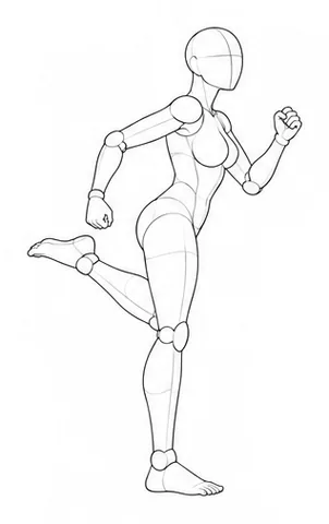 Standing with one leg bent behind and arms bent