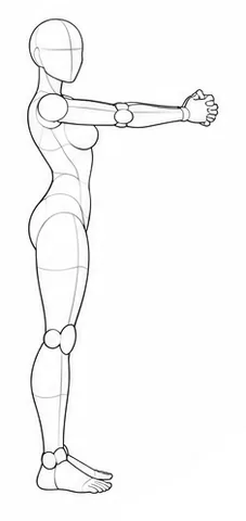 Standing with hands clasped and arms extended forward