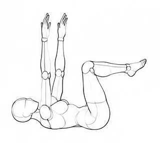 Lying on back with knees bent and arms raised