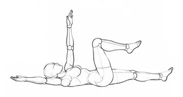 Lying on back with one knee bent and arms extended
