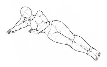 Lying on side with one arm extended