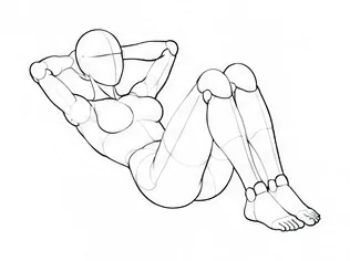Lying on back with knees bent and hands behind head