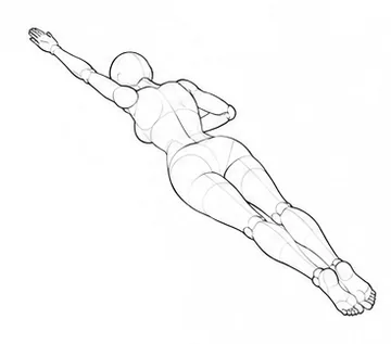 Lying face down with one arm reaching overhead