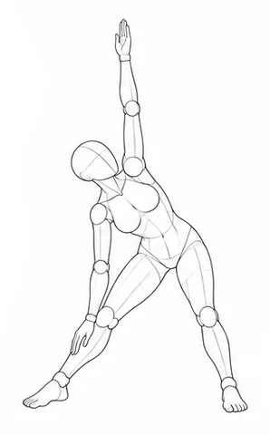 Wide stance side stretch with one arm raised