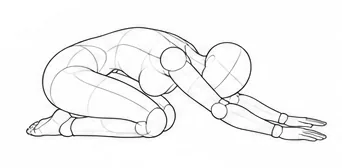 Kneeling forward fold with arms extended