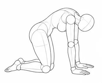 On hands and knees with back rounded