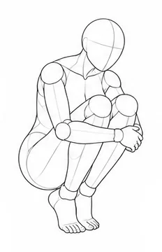 Squatting and hugging knees